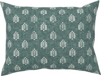 Pillows: Block Print Fern On Dark Jade Pillow, Woven, White, 12X16, Double Sided, Green