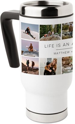 Travel Mugs: Life's Adventures Travel Mug With Handle, 17Oz, White