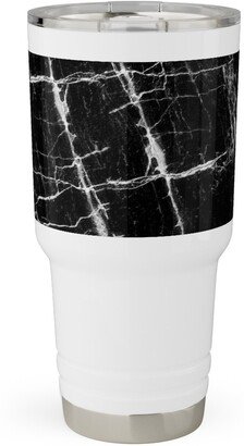 Travel Mugs: Cracked Black Marble Travel Tumbler, 30Oz, Black