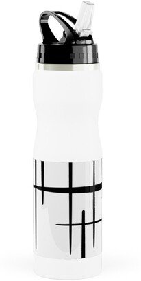 Photo Water Bottles: Abstract Line Pattern Stainless Steel Water Bottle With Straw, 25Oz, With Straw, White