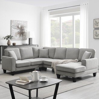 EDWINRAYLLC 108 U Shape Sectional Sofa Set for Living Room, Modern Reversible Cushions Fabric Sectional Sofa Set with 3 Pillows