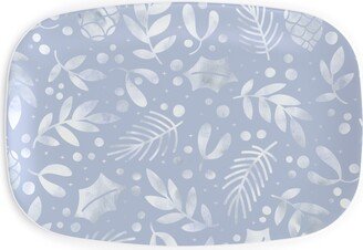 Serving Platters: Frozen Winter Florals - Blue Serving Platter, Blue