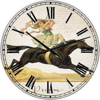 Designart Dream Young Lady On Black Stallion Oversized Cottage Wall Clock - 36
