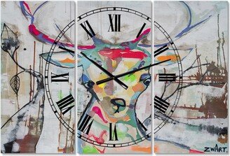 Designart Colorful Deer Ii Oversized Cottage 3 Panels Wall Clock - 38 x 38 x 1