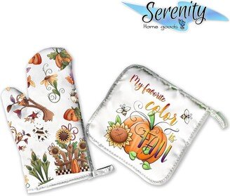 Decorative Kitchen Hot Plate Pot Holder Oven Mitt Set | My Favorite Color Is Fall Pumpkin Sunflower Bee