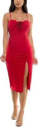 Juniors' Rosette-Detail Bodycon Midi Dress