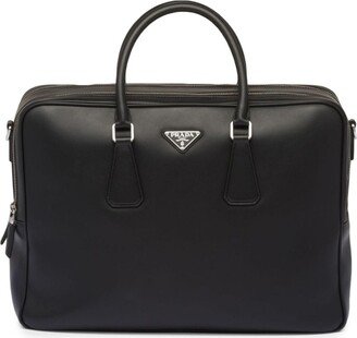 triangle-logo Saffiano leather briefcase