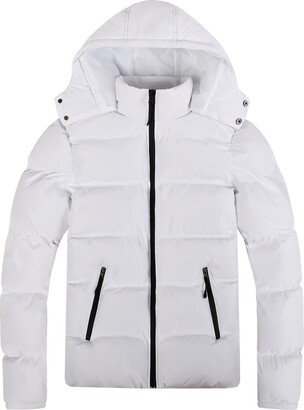 Generic Men Puffer Jacket with Hood Mens Thickened Bread Cloth Winter Hooded FullZipper Solid Color Padded Plus Size Cotton Coat Jacket Winter Puffer Coats for Men White