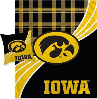 Iowa Hawkeyes Plaid Wave Flannel Fleece Blanket and Pillow Combo Set