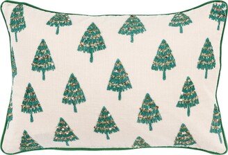 Whimsical Embroidered Trees Throw Pillow-AA