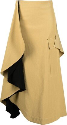 Asymmetric Draped Ruffle Midi-Skirt