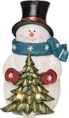 Resin 11In Multicolored Christmas Light Up Chunky Snowman Figurine