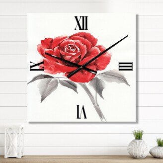 Designart 'Vintage Red Rose Flower I' Traditional wall clock