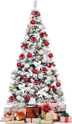 Tangkula Artificial Snow Flocked Christmas Tree 6FT Hinged Christmas Tree W/ 631 Branch Tips