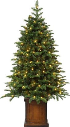 4.5' Pre-Lit LED Potted Noble Fir Artificial Christmas Tree White Lights