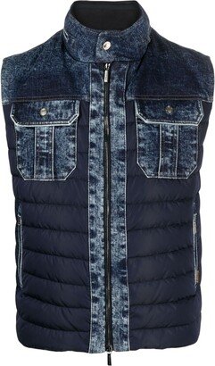 Denim-Panel Zip-Up Gilet