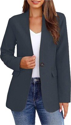 Tdvcpmkk Women's Suit Jacket Long-Sleeved Women's Suit Versatile Solid Color Fashion Classic Basic V-Neck Jacket Dark Gray-AA