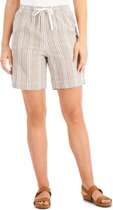 Womens Striped Drawstring High-Waist Shorts