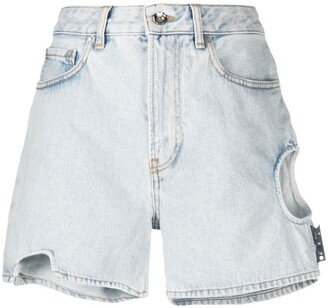 Cut-Out High-Waisted Denim Shorts