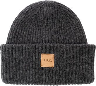 'michelle' Grey Beanie With Logo Patch In Wool And Cashmere Woman