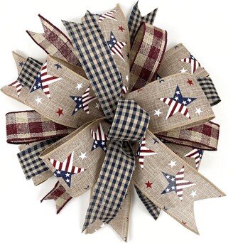 Patriotic Bow For Wreaths & Party Decor, Fourth Of July Or Memorial Day Wreath Bow, Primitive Lantern
