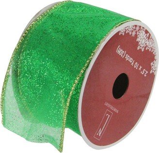 Northlight Club Pack of 12 Green and Gold Shimmering Wired Christmas Craft Ribbon 2.5