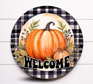 Wreath Sign, Welcome Fall Plaid Pumpkin Sugar Pepper Designs, Sign For Wreath, Door Decor