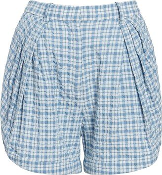 Plaid-Check Tailored Seersucker Shorts