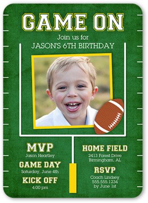Boy Birthday Invitations: Game On Party Birthday Invitation, Green, Matte, Signature Smooth Cardstock, Rounded