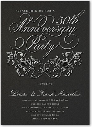 Wedding Anniversary Invitations: Filigree Love Wedding Anniversary Invitation, Grey, 5X7, Pearl Shimmer Cardstock, Square