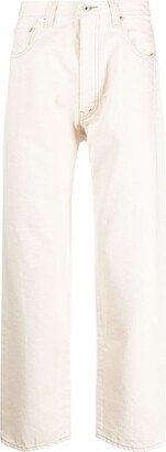 Seam-Detail Low-Rise Cotton Wide-Leg Jeans