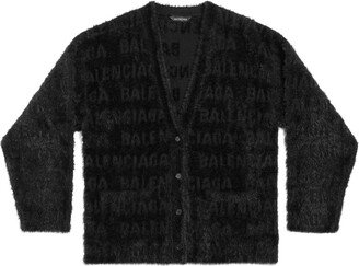 Logo-Jacquard Faux-Fur Cardigan