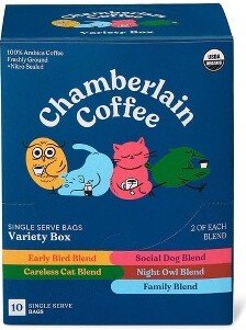 The Ideal Planner Chamberlain Coffee Variety Box Medium Dark Roast Cold Brew Singles Organic - 5oz