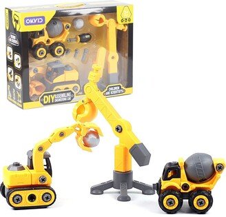 Hozxclle Build Set Of 2+1 Take Apart Construction Trucks Assembly Toy Children's Set