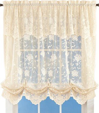 Collections Etc Collections Floral Sheer Lace Tie-up Balloon Shade Window Curtain with Scalloped Edges and Rod Pocket Top for Easy Hanging, Ivory