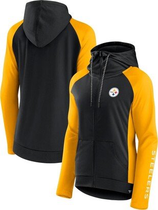 Women's Branded Black, Gold Pittsburgh Steelers End Around Raglan Full-Zip Hoodie - Black, Gold