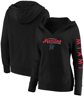 Plus Size Black Miami Marlins Core High Class Crossover Pullover Hoodie