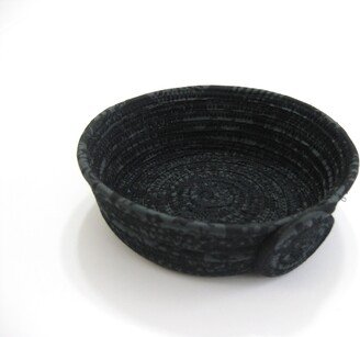 Black Coiled Fabric Basket, Rope Bowl