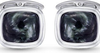 LuvMyJewelry Seraphinite Stone Cufflinks in Black Rhodium Plated Sterling Silver