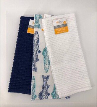 3pk Designer Fish Print Kitchen Towels - MU Kitchen