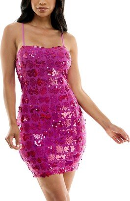 Juniors' Lace-Up-Back Bodycon Sequin Dress