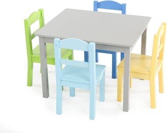 5pc Kids' Wood Table and Chair Set Green/Blue/Gray