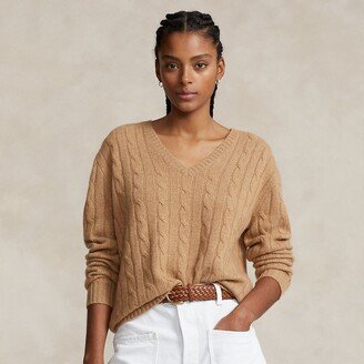 Cable-Knit Cashmere V-Neck Sweater-AC