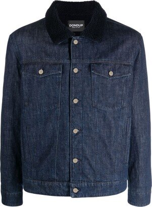 Fleece-Collar Button-Up Denim Jacket