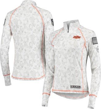 Women's White Oklahoma State Cowboys Oht Military-Inspired Appreciation Officer Arctic Camo 1/4-Zip Jacket