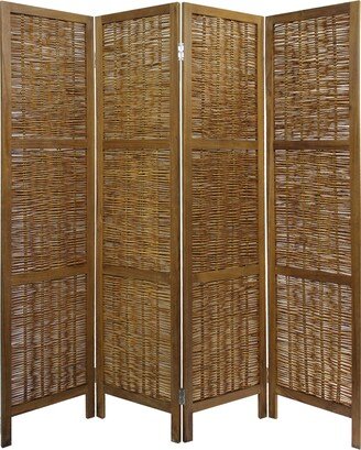 68 Inch Cottage Style 4 Panel Screen Room Divider, Willow Weaving, Brown