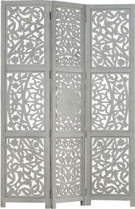 Hand carved 3-Panel Room Divider Gray 47.2