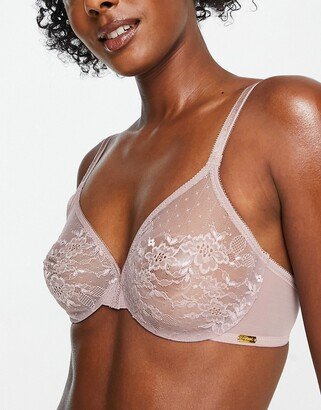 Glossies Lace non padded sheer underwire bra in light pink