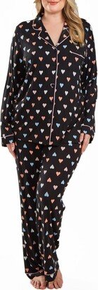 Tobey Plus Button Down Modal Pajama Pant Set with Pink Contrast Trim