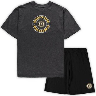 Men's Concepts Sport Black, Heathered Charcoal Boston Bruins Big and Tall T-shirt and Shorts Sleep Set - Black, Heathered Charcoal